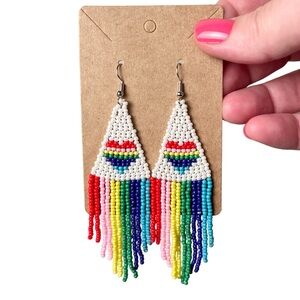 PRIDE Women’s Glass Bead Fringe Earrings Handmade Aesthetic NEW! BOHO